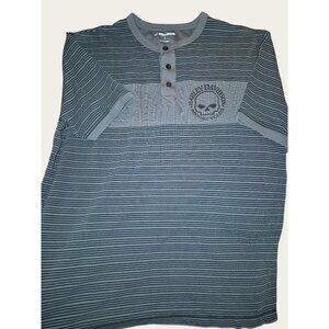 Harley-Davidson Mens Large Striped Henley Shirt Gray Black•22
